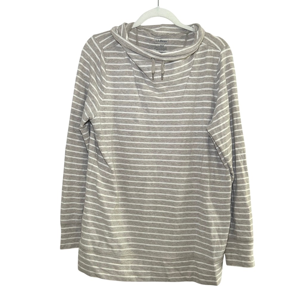L.L. Bean gray white striped pullover sweater women's large‎ cotton casual fall